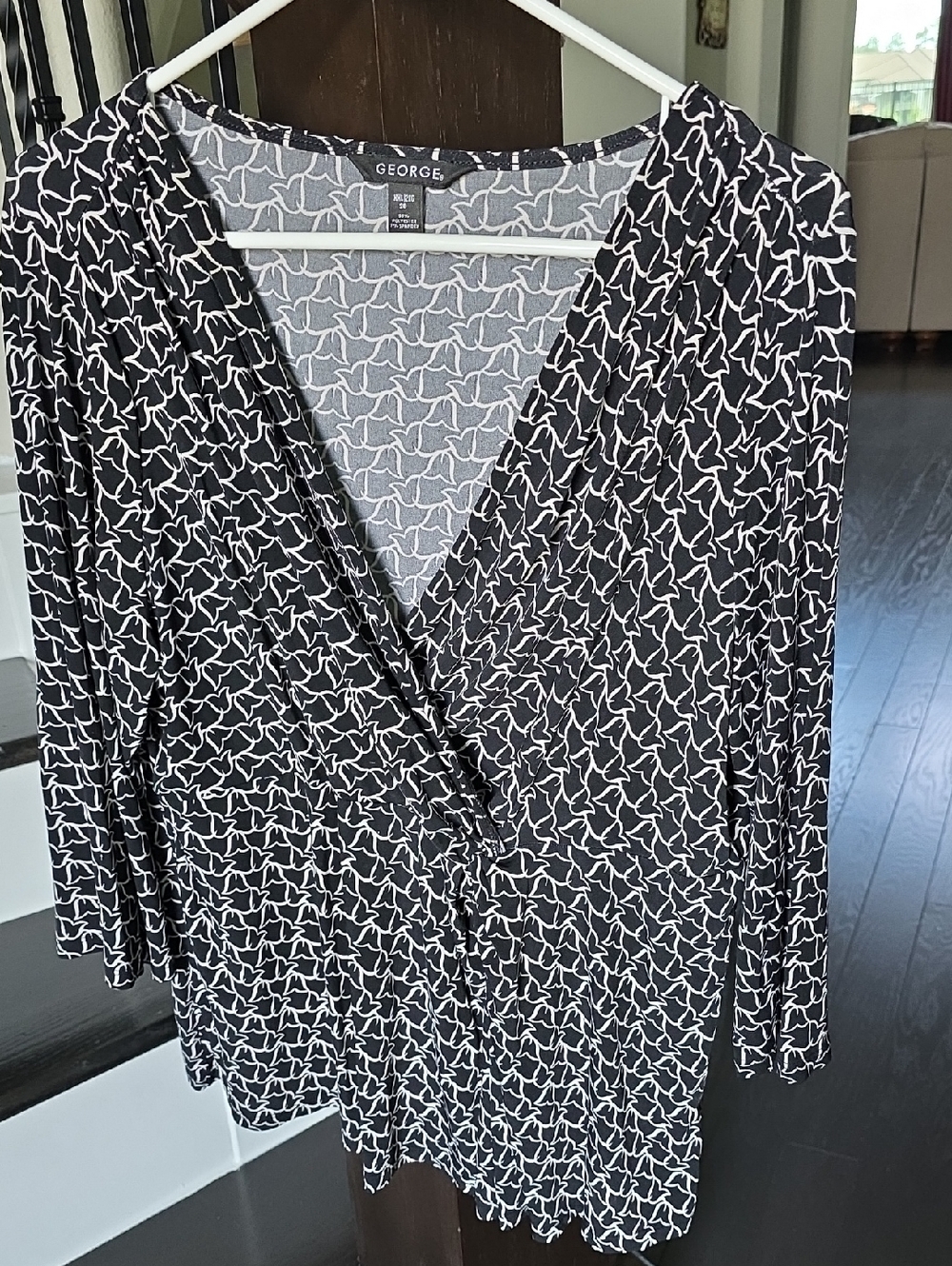 George Black and White Abstract Wrap Blouse